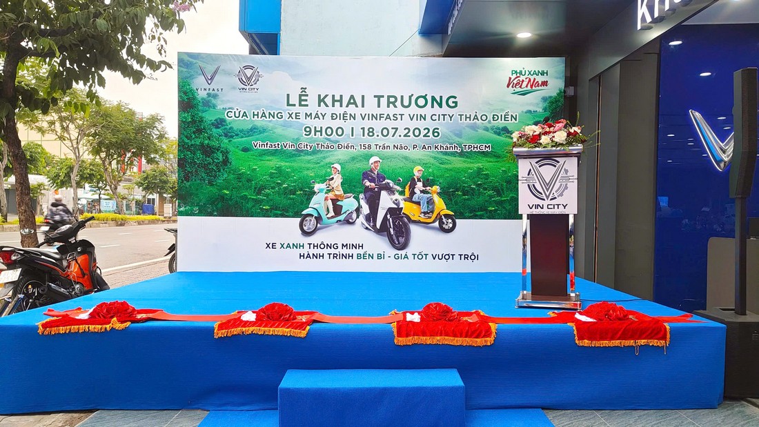 Sân khấu backdrop khai trương VinFast Vin City do Hoàng Quân Event Solutions thực hiện