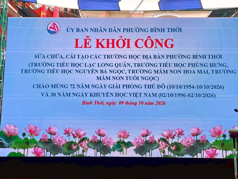 Màn hình LED trình chiếu rõ nét và đầy đủ thông tin trong buổi lễ khởi công.